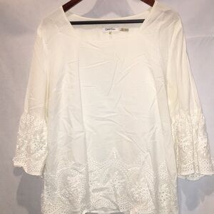 Calvin Klein White Embroidery Lined Cotton Blouse Top | Size XL